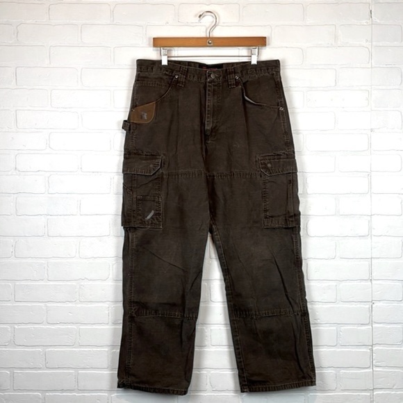 Wrangler Rip-Stop Dark Brown Relaxed Fit Streetwear Cargo Pants 16 - Picture 1 of 9
